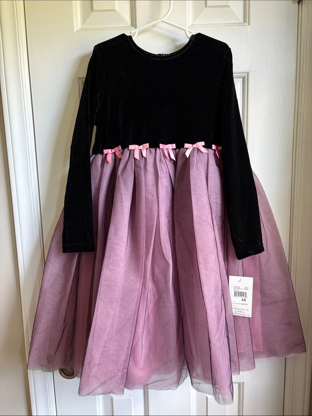 Hartstrings Black Velvet Bodice with Dusty Pink Tulle Skirt Girls' Party Dress